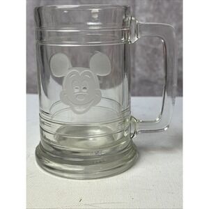 Walt Disney World Lg Glass Mug Etched Mickey Head Vtg Personalized "ED" etched